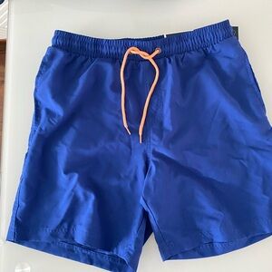 Men's Blue Swim Shorts with Orange Drawstring